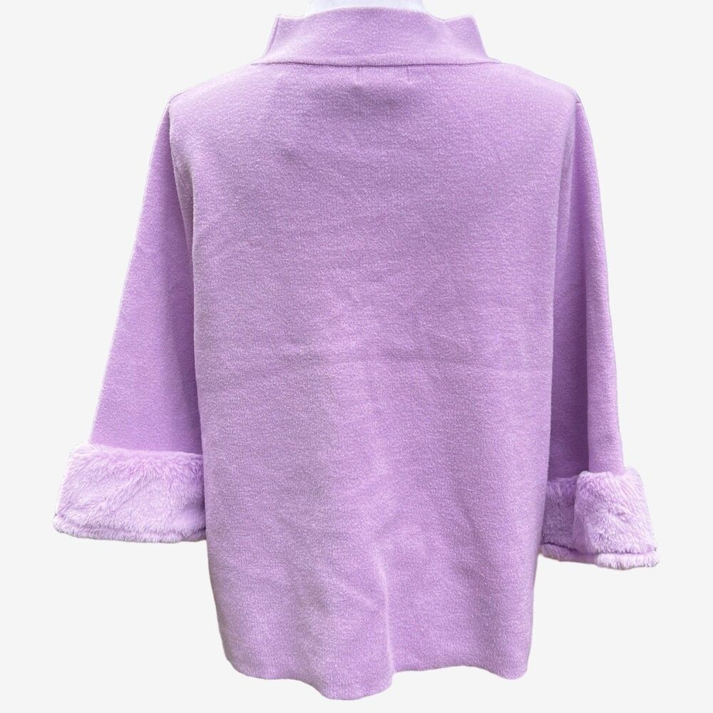 Fate sweater pullover sweater Lilac purple  fur trim 3/4 sleeves, mock neck Sm - Picture 3 of 5